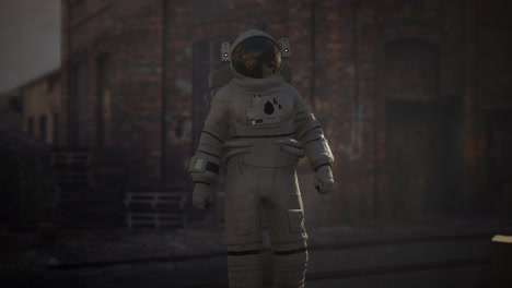 Lost-Astronaut-near-Abandoned-Industrial-Buildings-of-Old-Factory